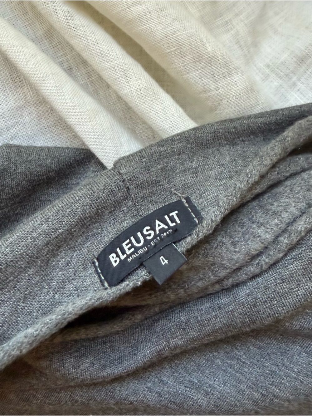 BLEUSALT heather grey soft stretchy off shoulder asymmetrical sweater top - Picture 3 of 4